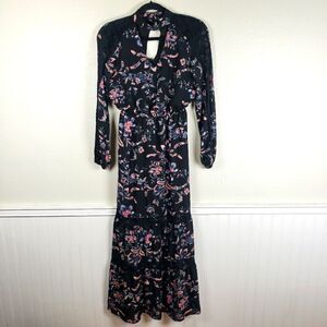 Women's Belle & Sky BOHO Black Floral Maxi Tiered Black Lace Dress Size XS